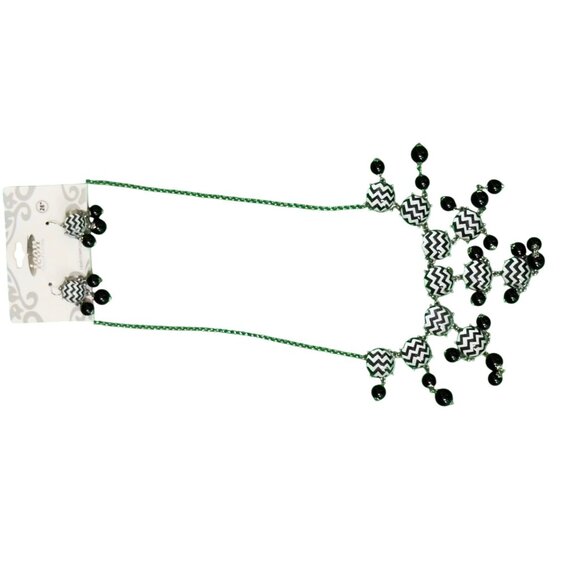 Black & White Chevron Necklace & Earrings Set By Icon Collection - Picture 8 of 16